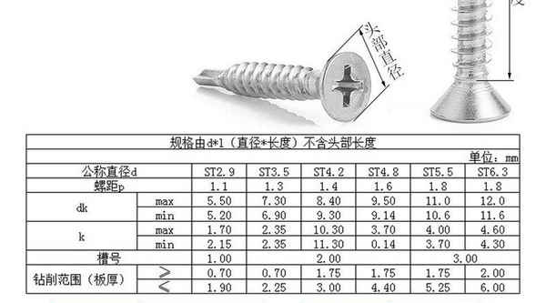 Fourniture 410 acier inoxydable tête fraisée tête fraisée queue fil zinc bleu tête plate vis autoperceuse queue d'aronde clou queue d'aronde fil 5/8